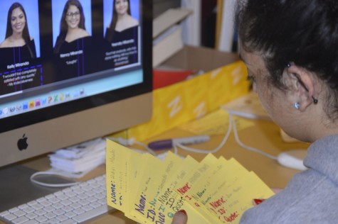 Yearbook Marketing Editor Zafiro Guerrero goes over senior student’s quotes to make sure everything makes sense and is accurate.