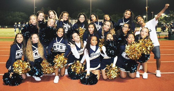 The Miami High cheer leading team at their first football game of the season. 