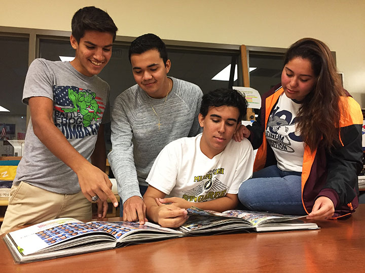 Yearbook editors (from left to right) Junior Emmanuel Fuentes and Seniors Bryan Molina, John Gonzalez, and Madeline Reyes.