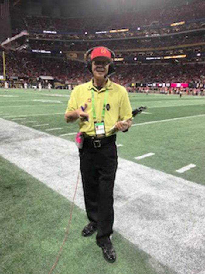 Besides being a superstar teacher, Dr. Underwood is one of the leading figures in high school and college officiating. Here he is at the 2018 College Football Championship in Atlanta where he serves as the red hat of the officiating crew.