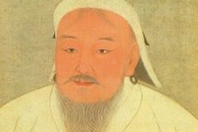 Genghis Khan as portrayed in a 14th-century Yuan era album; now located in the National Palace Museum, Taipei, Taiwan. The original version was in black and white. 
(Source: https://en.m.wikipedia.org/wiki/Genghis_Khan)