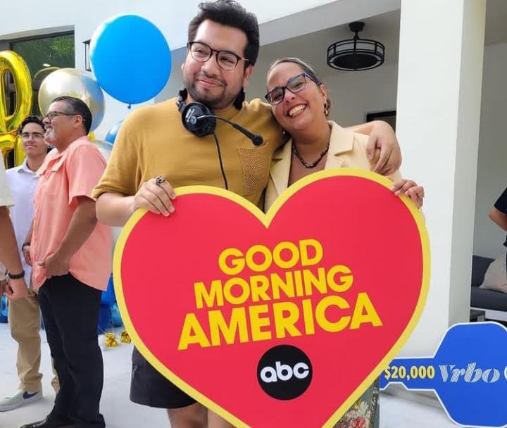 Miami High Alumni, Harold Lopez, a producer of GMA with Ms. Puentes. 