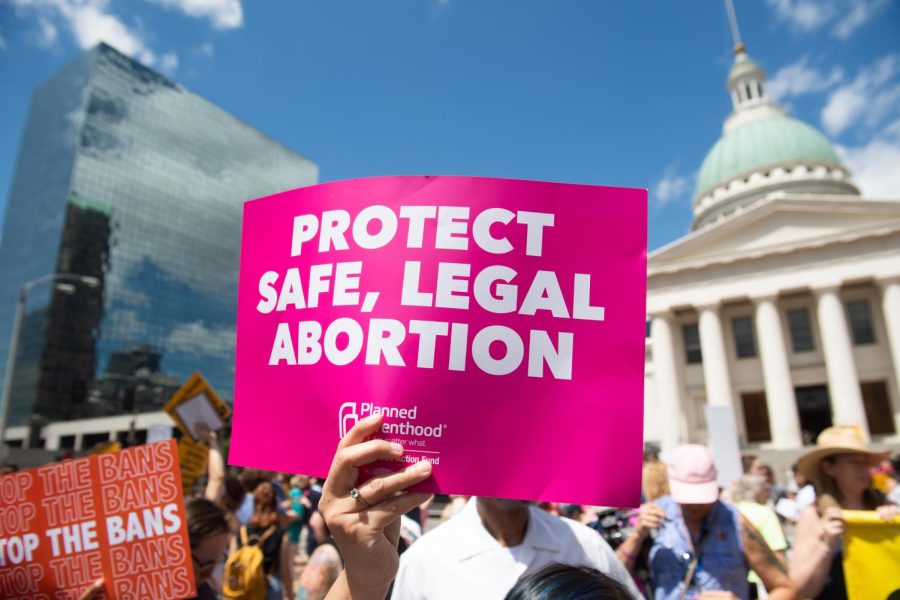 Image of a abortion protest sign in May 30, 2019 by the old courthouse in St Louis, Missouri 
Source: nbcnews.com/news/us-news/missouri-abortion-law-blocked-federal-appeals-court-n1270202