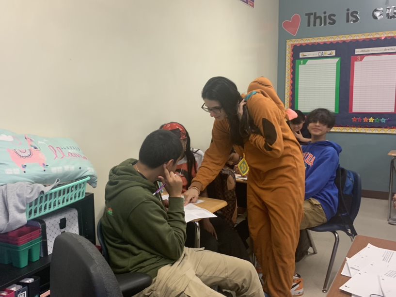 Ms.+llama+wearing+a+scooby+doo++onesie+on+character+day+while+teaching.