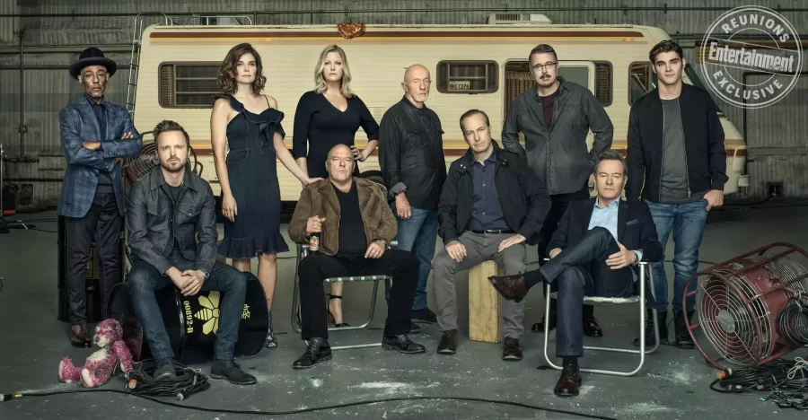Source: ew.com/tv/breaking-bad-cast-reunion-photos/

The main cast is seen in this photo,having a reunion after the show ended. Jesse can be seen on the bottom left, and Walter can be seen on the bottom right.