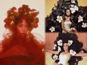Kali as a rose for the I Wish You Roses, music video (left). Diana Ross (top right) and Kali Uchis (bottom right). (photos: Pinterest)